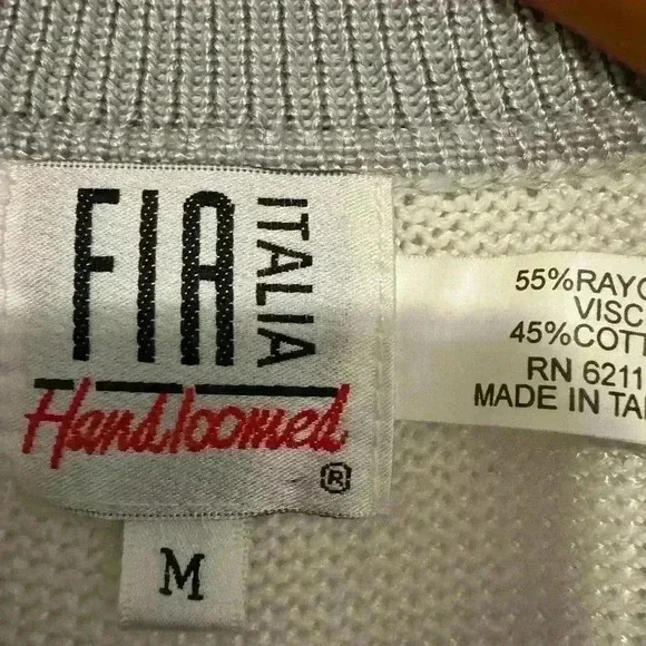 FIA Italia Sweater Womens M Handloomed Gray &Whit New no tag Full Zip Collared - Picture 10 of 12